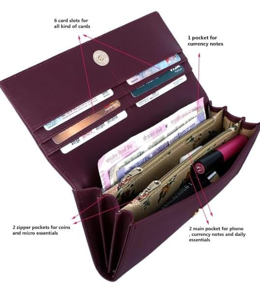 Zest Women's Maroon Faux Leather Hand Wallet Clutch Trendy | 6 Card Slots | Phone Pocket