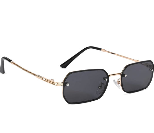 Zest luxe Protected Black| Rectangle Sunglasses for Men & Women (Size: Medium | | Golden Frame | Black Lens) Zesg52
