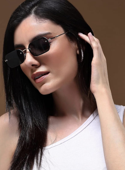 Zest luxe Protected Black| Rectangle Sunglasses for Men & Women (Size: Medium | | Golden Frame | Black Lens) Zesg52