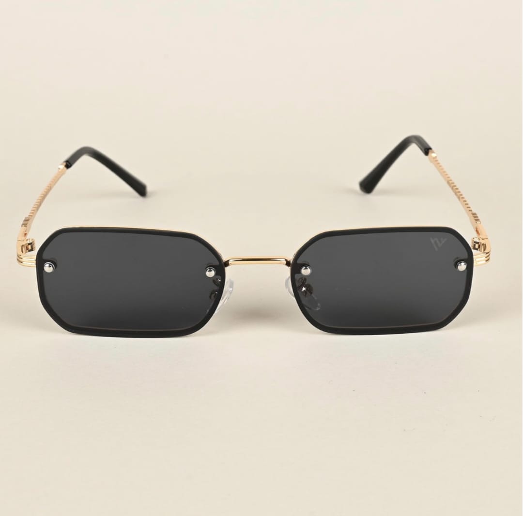 Zest luxe Protected Black| Rectangle Sunglasses for Men & Women (Size: Medium | | Golden Frame | Black Lens) Zesg52