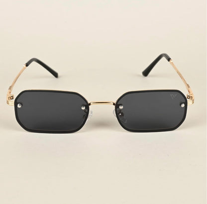 Zest luxe Protected Black| Rectangle Sunglasses for Men & Women (Size: Medium | | Golden Frame | Black Lens) Zesg52
