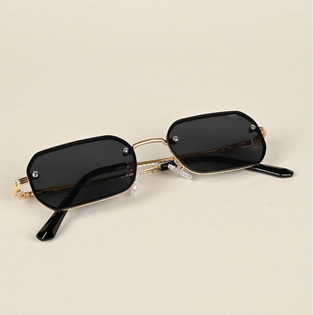 Zest luxe Protected Black| Rectangle Sunglasses for Men & Women (Size: Medium | | Golden Frame | Black Lens) Zesg52