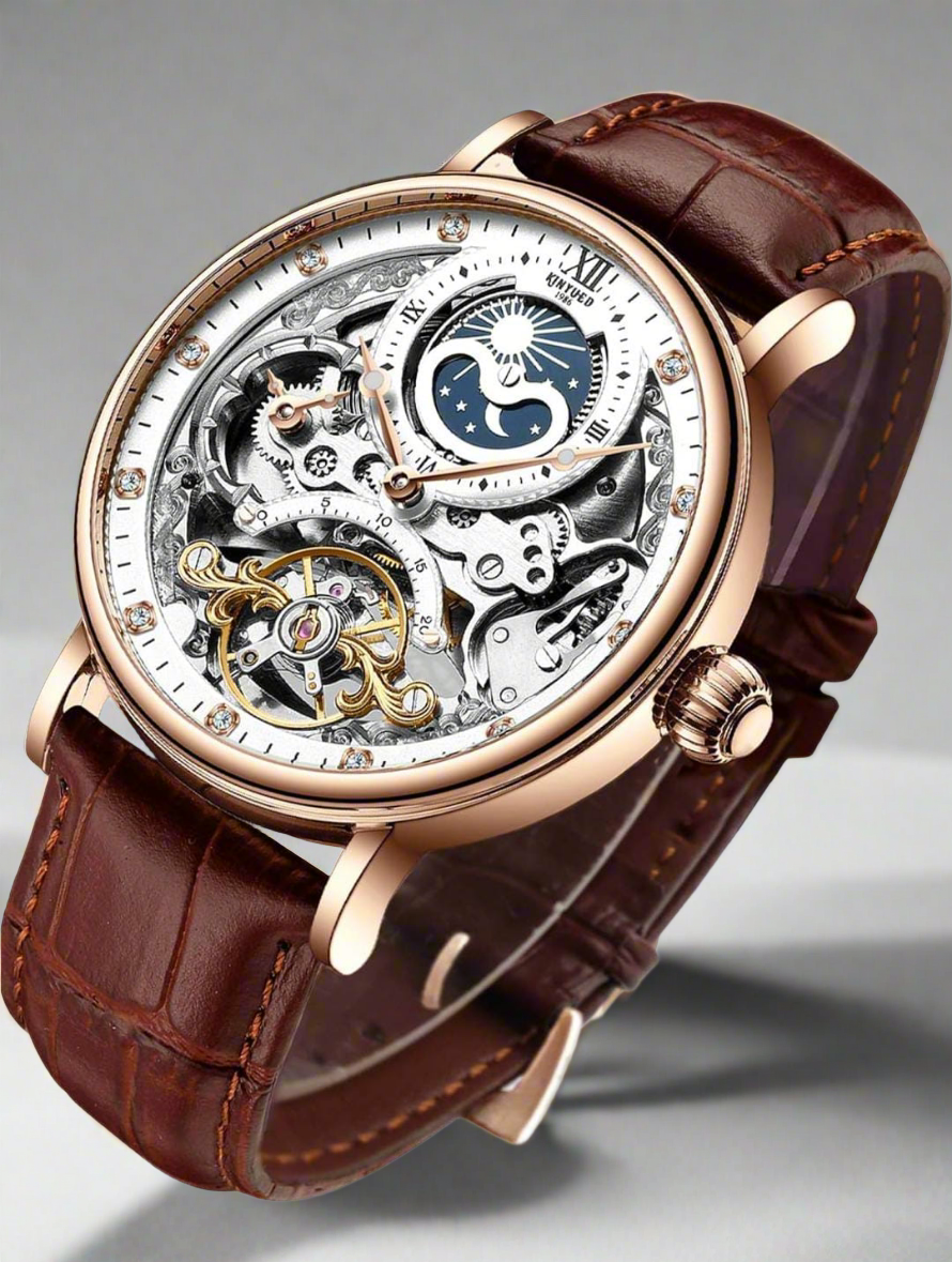 Zest Pantonic Men's Luxury Skeleton Automatic Watch | Self-Winding Leather Strap Mechanical Wristwatch