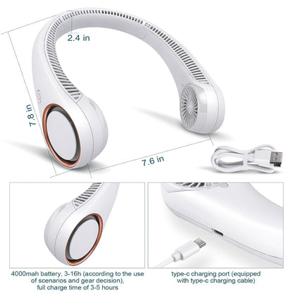 Zest Portable Neck Fan – 5200mAh, Strong Wind, 360° Cooling, Quiet & Tangle-Free